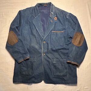 Vintage Guide Gear Denim Chore Jacket Men’s 2XL Leather Accents
